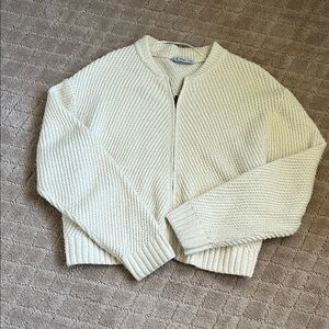 Mango Cream Textured Zip Knit Sweater